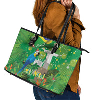 Christmas In July Brazil Leather Tote Bag Feliz Natal Blue Macaw Santa Tropical Vibes