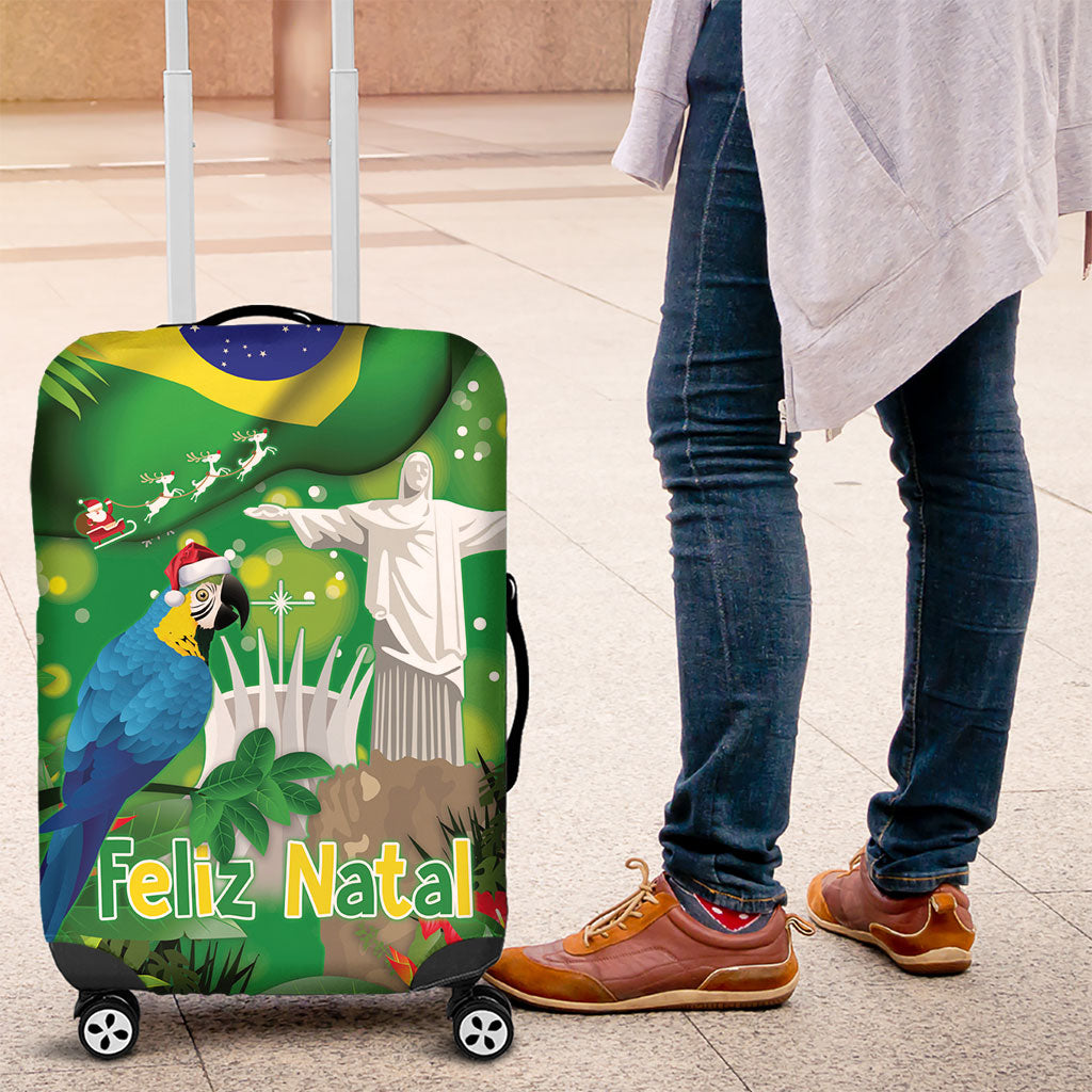 Christmas In July Brazil Luggage Cover Feliz Natal Blue Macaw Santa Tropical Vibes