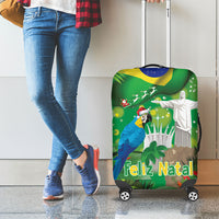 Christmas In July Brazil Luggage Cover Feliz Natal Blue Macaw Santa Tropical Vibes