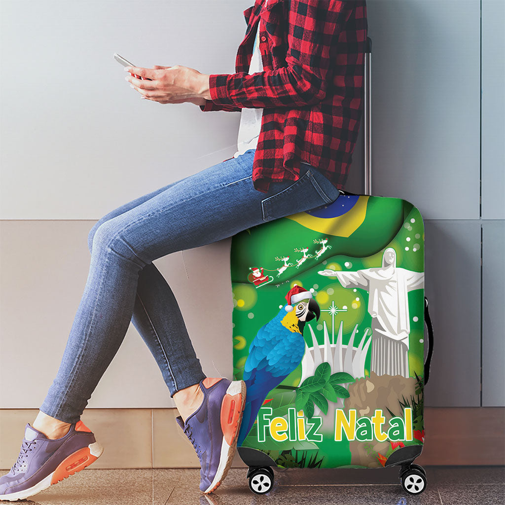 Christmas In July Brazil Luggage Cover Feliz Natal Blue Macaw Santa Tropical Vibes