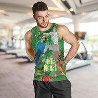 Christmas In July Brazil Men Tank Top Feliz Natal Blue Macaw Santa Tropical Vibes