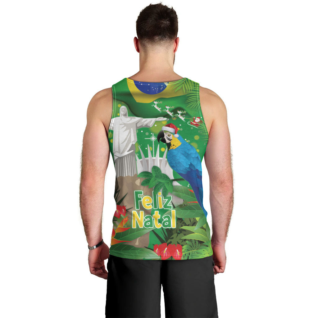 Christmas In July Brazil Men Tank Top Feliz Natal Blue Macaw Santa Tropical Vibes