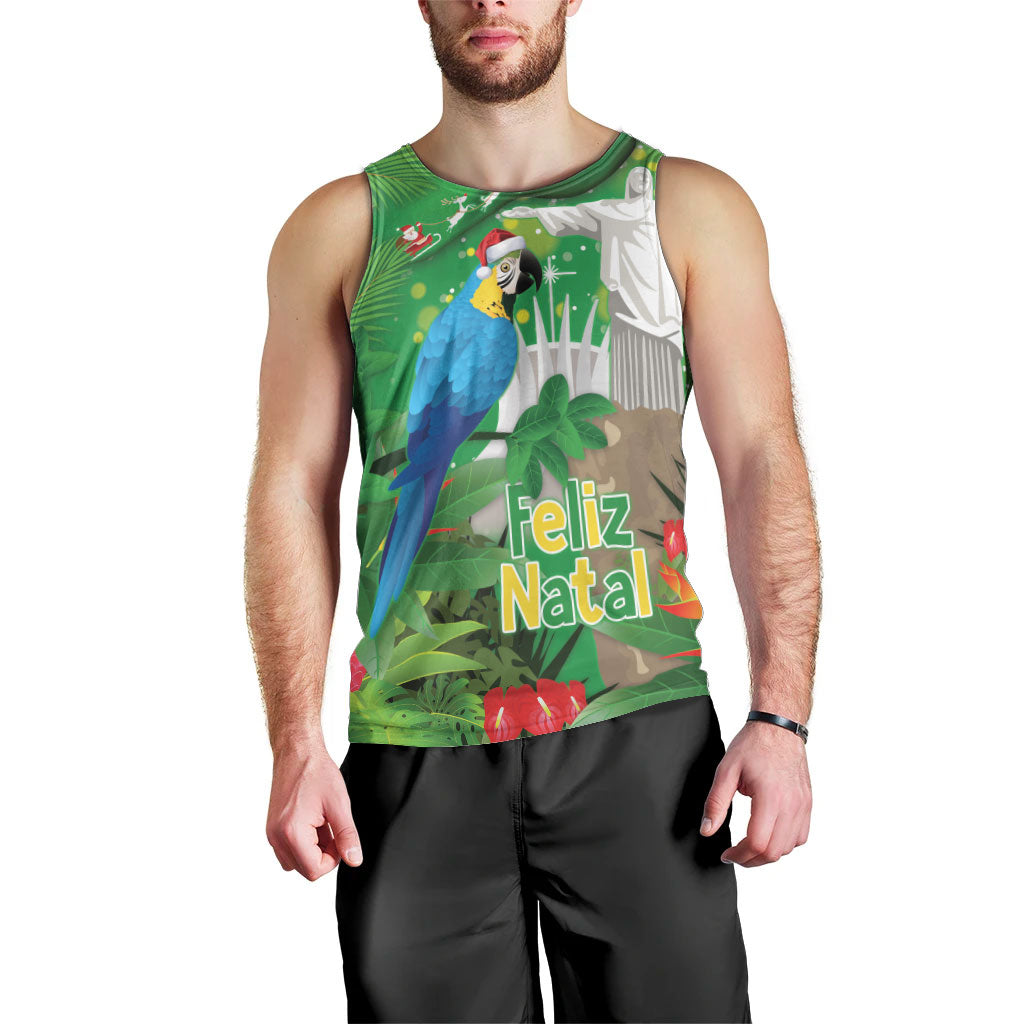 Christmas In July Brazil Men Tank Top Feliz Natal Blue Macaw Santa Tropical Vibes