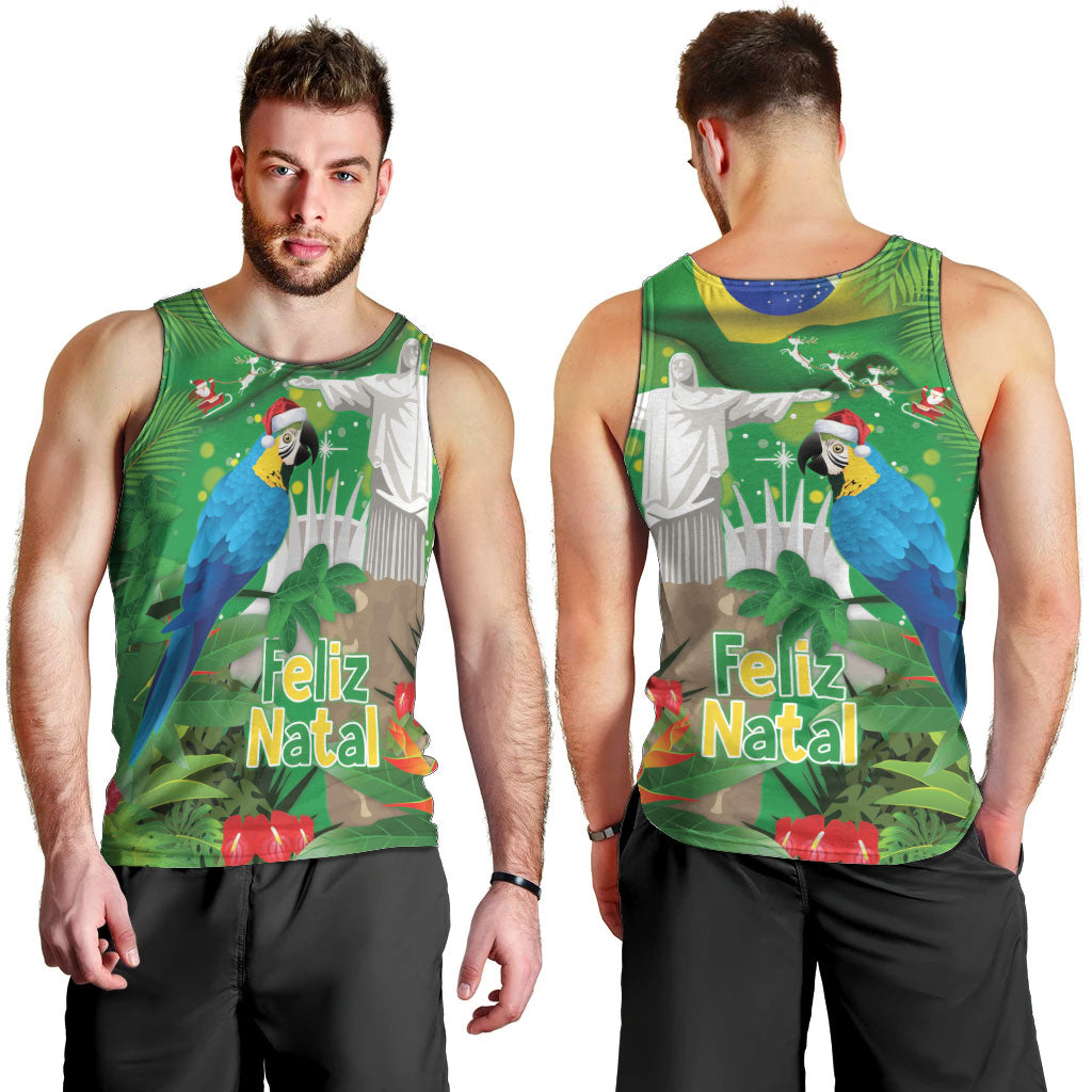 Christmas In July Brazil Men Tank Top Feliz Natal Blue Macaw Santa Tropical Vibes