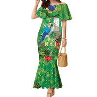 Christmas In July Brazil Mermaid Dress Feliz Natal Blue Macaw Santa Tropical Vibes