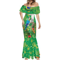 Christmas In July Brazil Mermaid Dress Feliz Natal Blue Macaw Santa Tropical Vibes