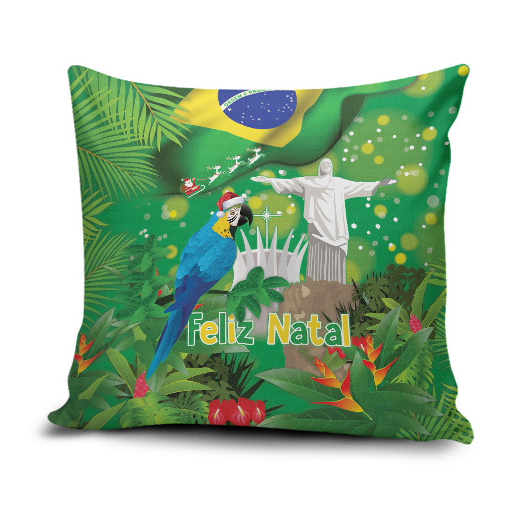 Christmas In July Brazil Pillow Cover Feliz Natal Blue Macaw Santa Tropical Vibes