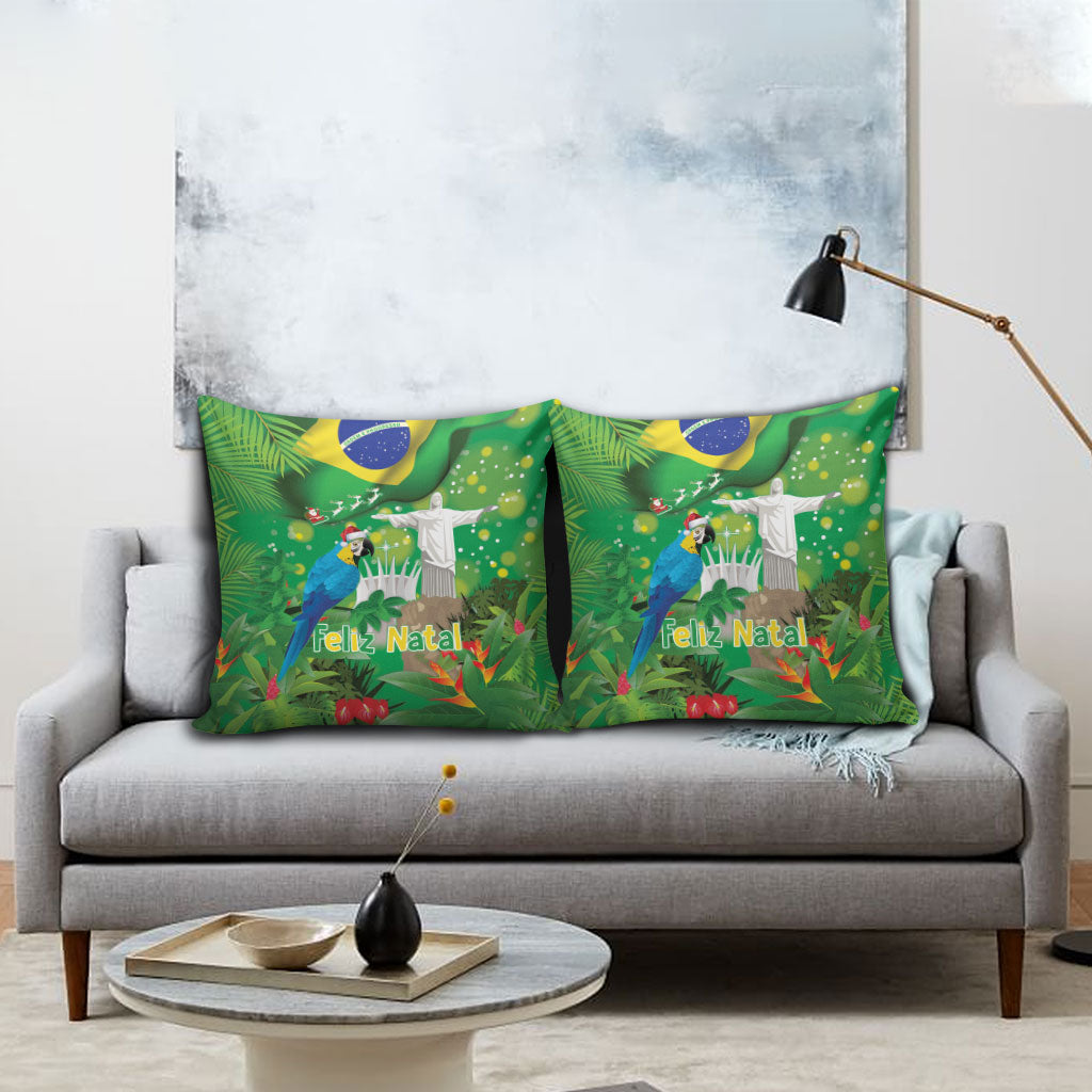 Christmas In July Brazil Pillow Cover Feliz Natal Blue Macaw Santa Tropical Vibes