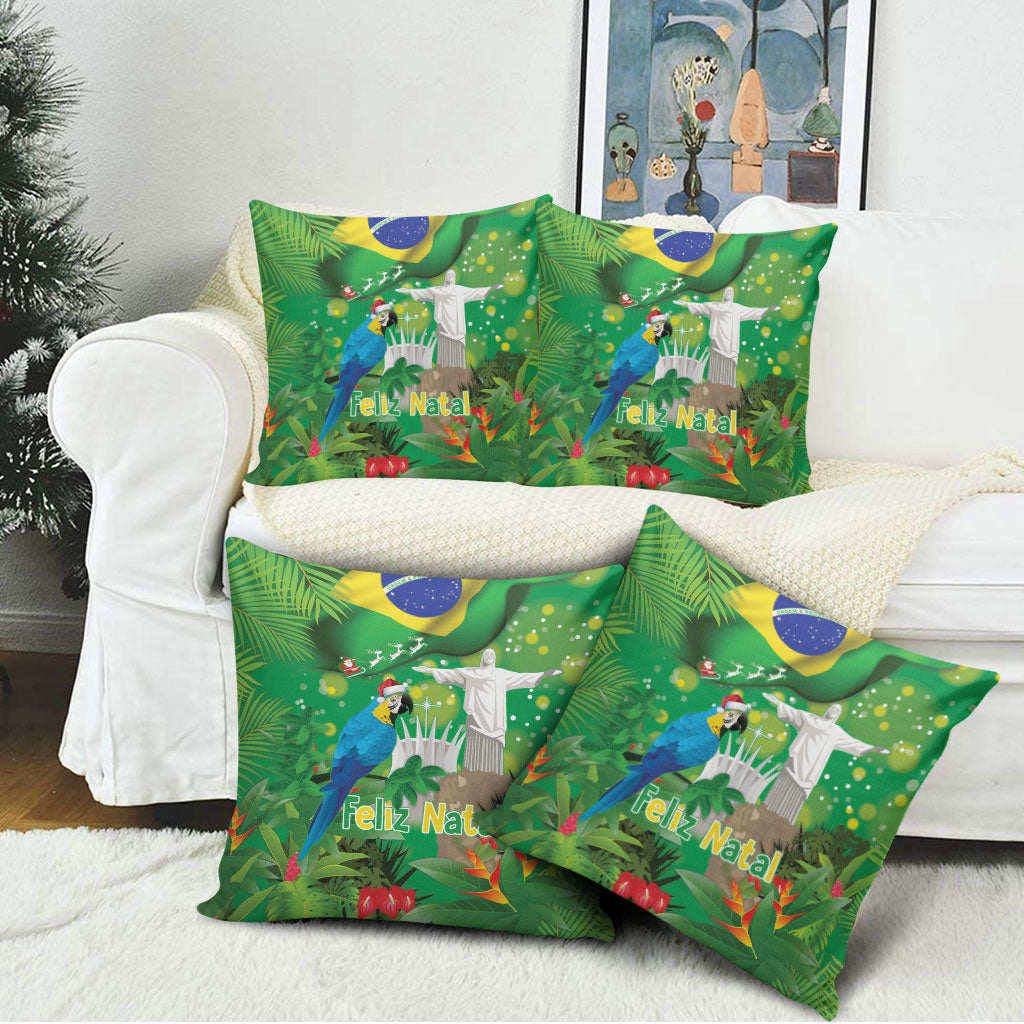 Christmas In July Brazil Pillow Cover Feliz Natal Blue Macaw Santa Tropical Vibes