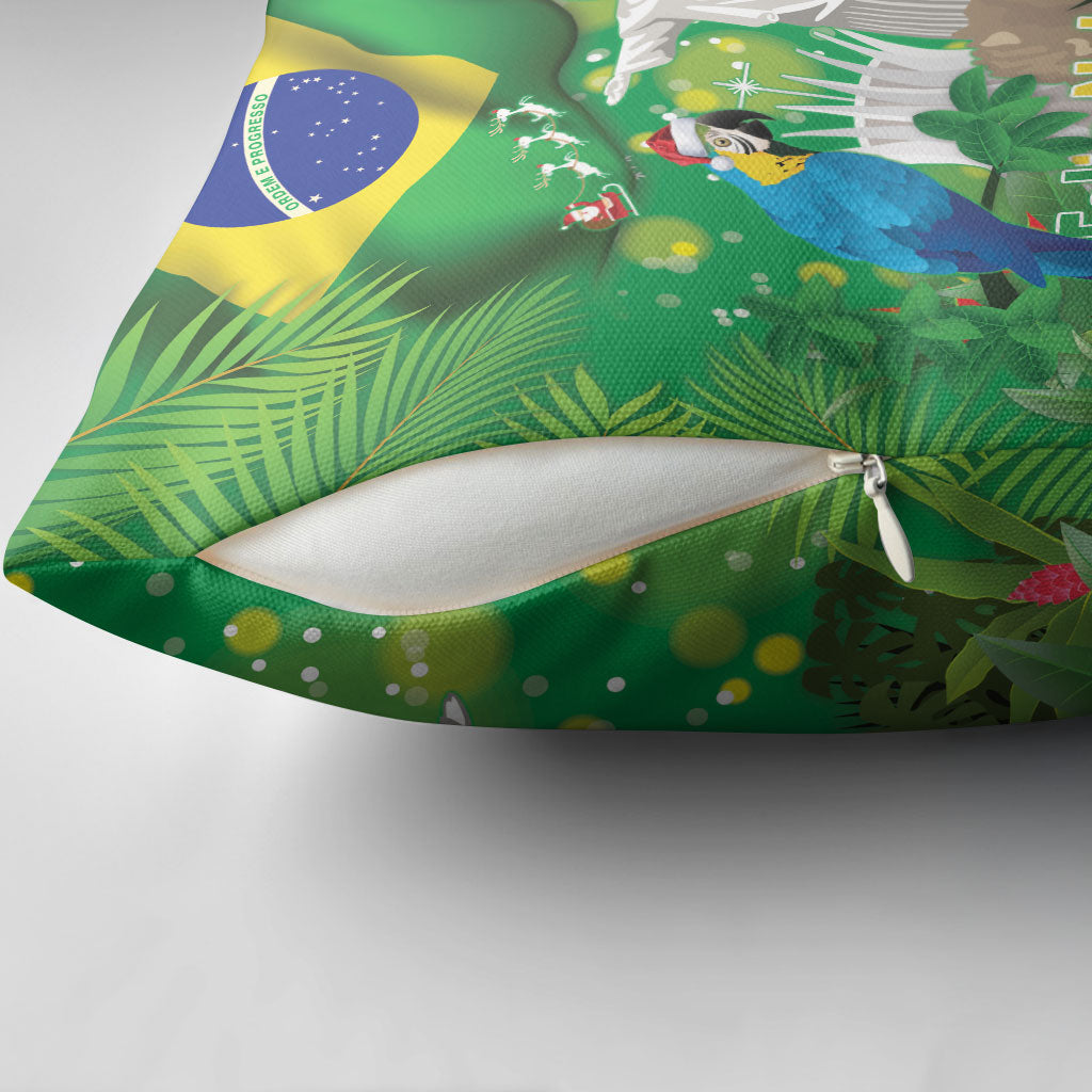 Christmas In July Brazil Pillow Cover Feliz Natal Blue Macaw Santa Tropical Vibes