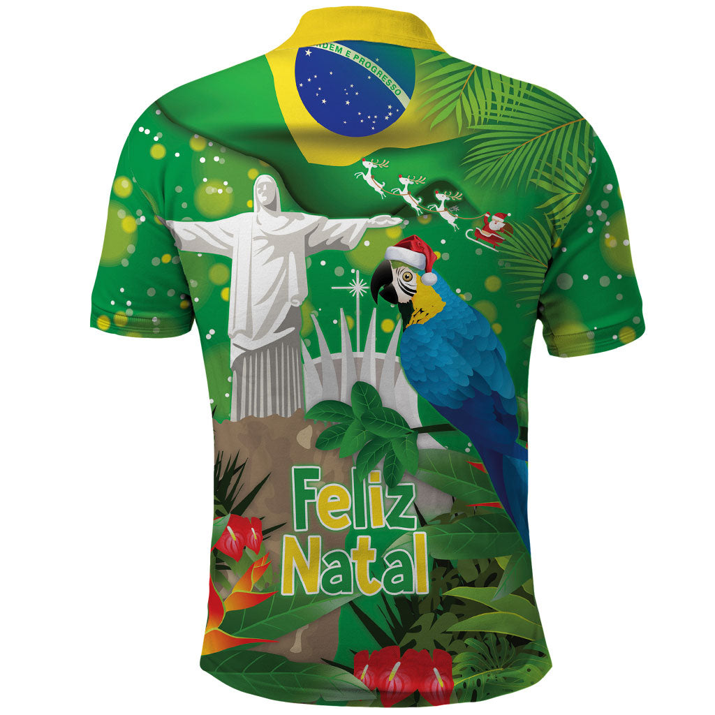 Christmas In July Brazil Polo Shirt Feliz Natal Blue Macaw Santa Tropical Vibes
