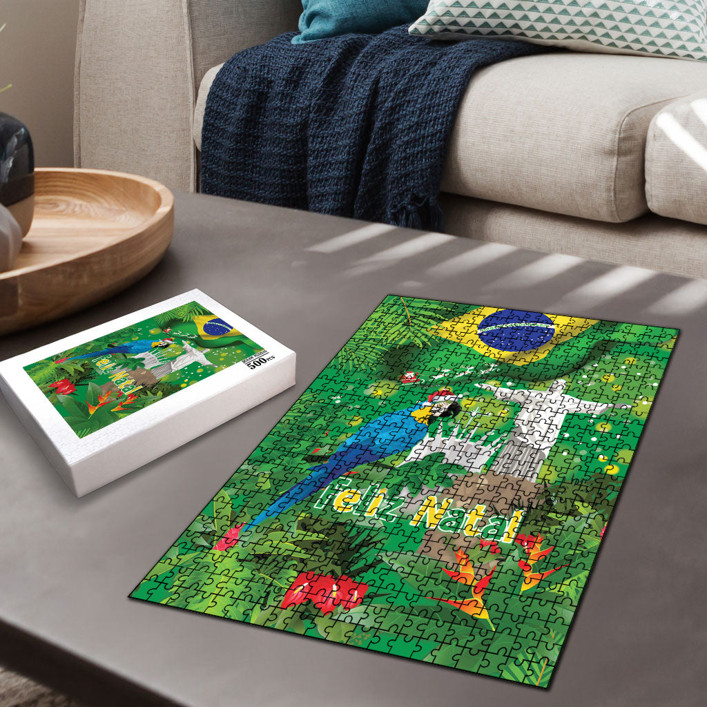 Christmas In July Brazil Puzzle Feliz Natal Blue Macaw Santa Tropical Vibes