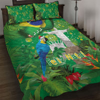 Christmas In July Brazil Quilt Bed Set Feliz Natal Blue Macaw Santa Tropical Vibes