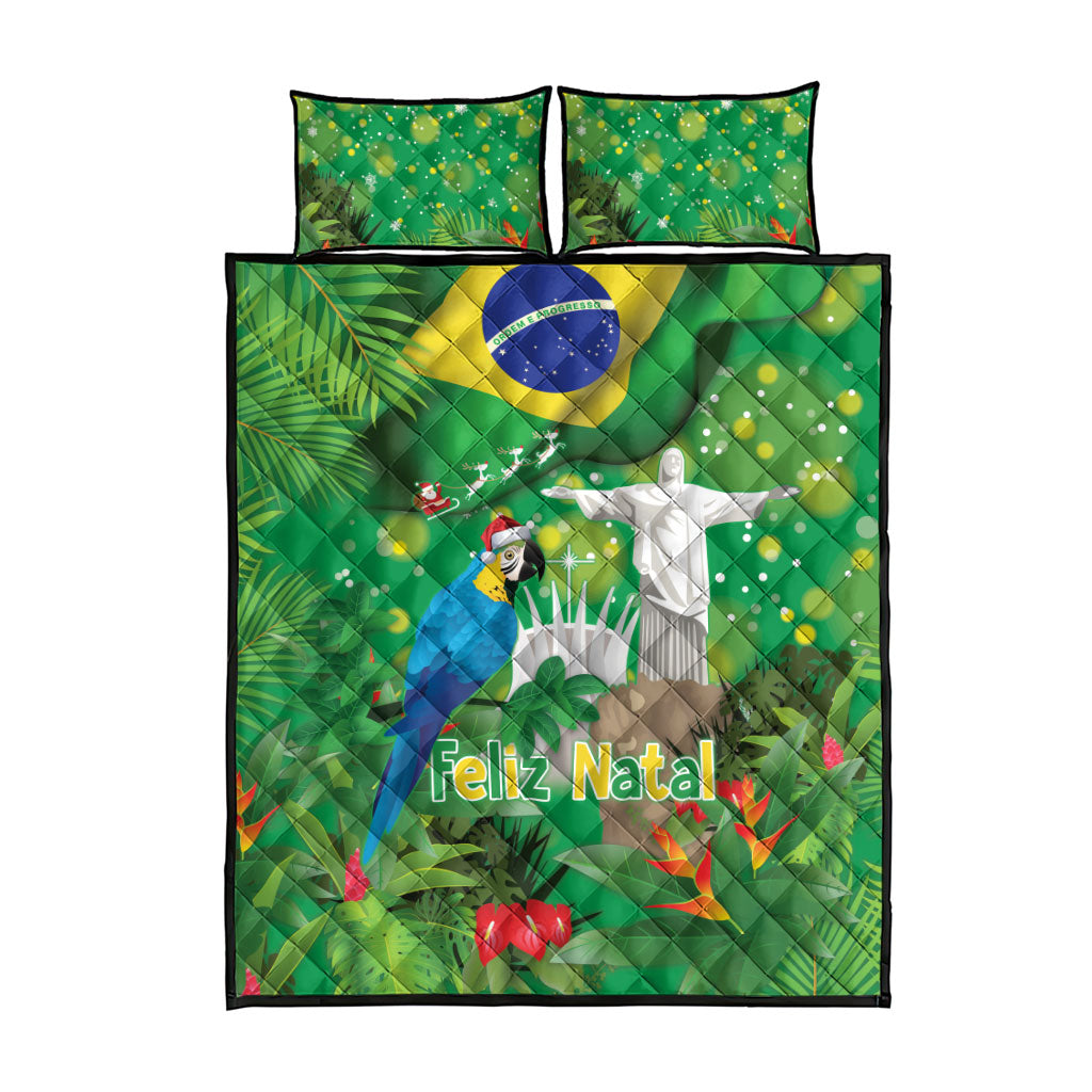 Christmas In July Brazil Quilt Bed Set Feliz Natal Blue Macaw Santa Tropical Vibes