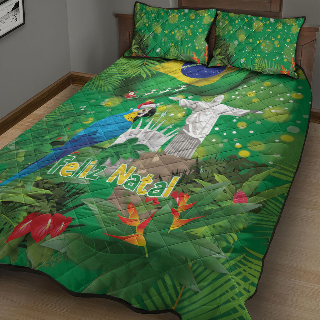 Christmas In July Brazil Quilt Bed Set Feliz Natal Blue Macaw Santa Tropical Vibes