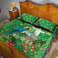 Christmas In July Brazil Quilt Bed Set Feliz Natal Blue Macaw Santa Tropical Vibes