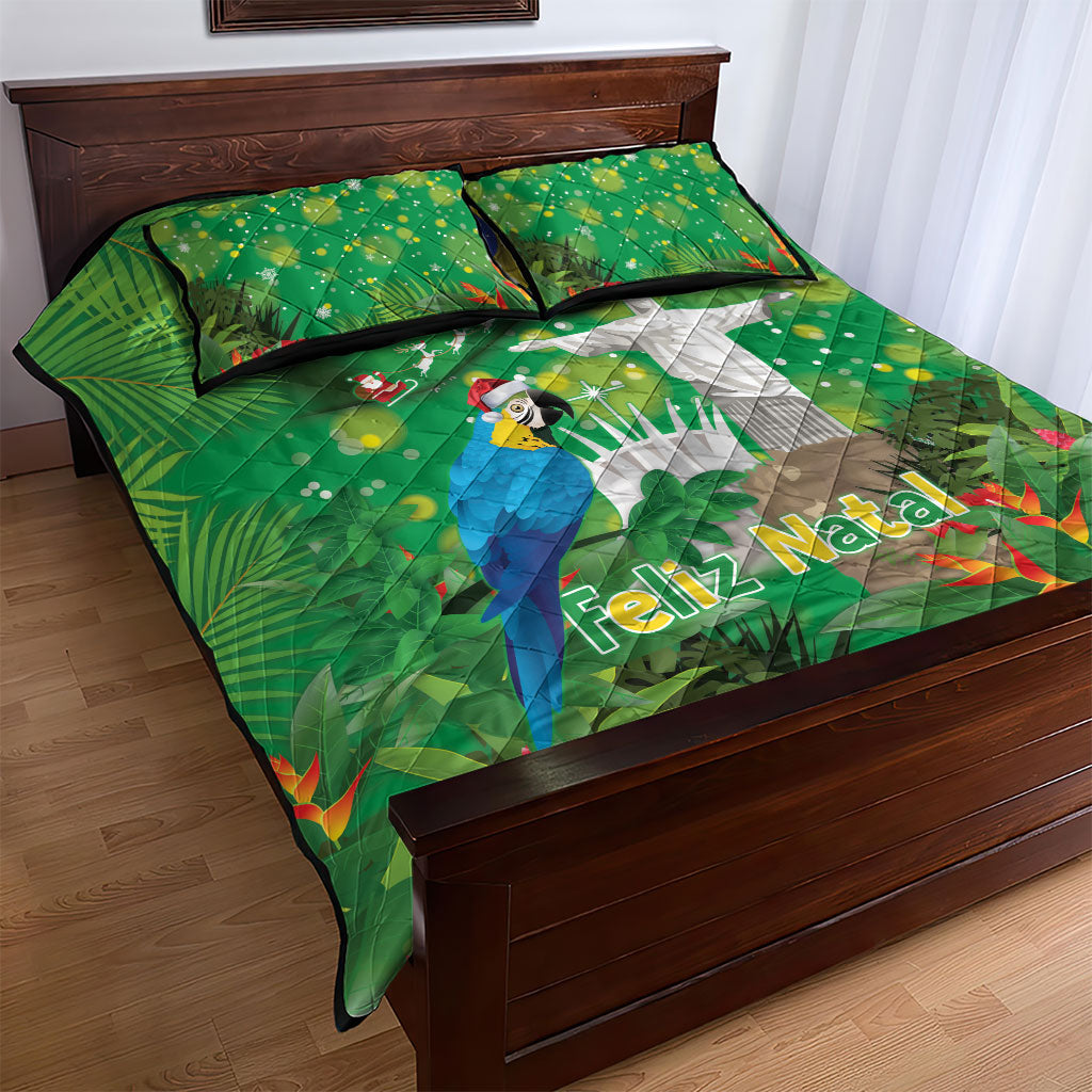 Christmas In July Brazil Quilt Bed Set Feliz Natal Blue Macaw Santa Tropical Vibes