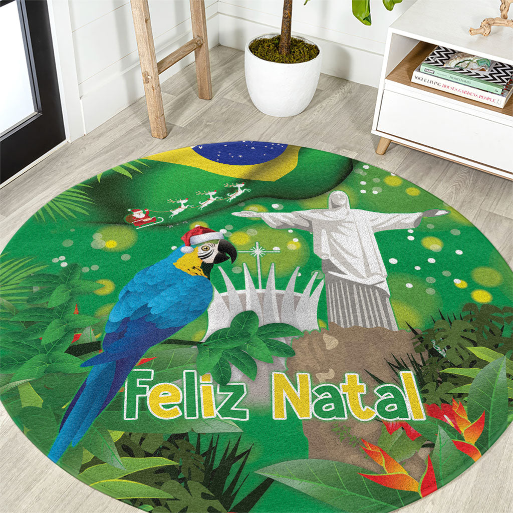 Christmas In July Brazil Round Carpet Feliz Natal Blue Macaw Santa Tropical Vibes