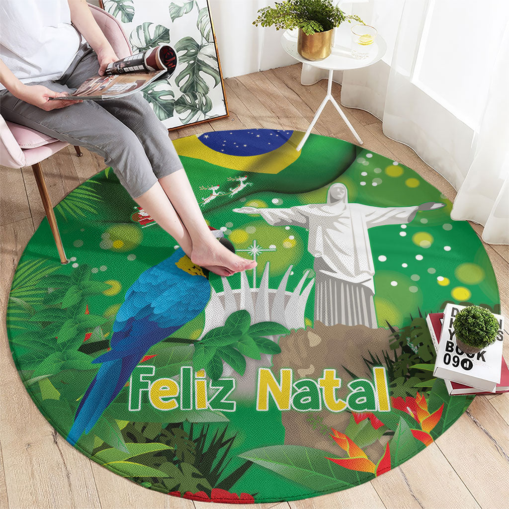 Christmas In July Brazil Round Carpet Feliz Natal Blue Macaw Santa Tropical Vibes