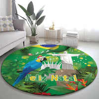 Christmas In July Brazil Round Carpet Feliz Natal Blue Macaw Santa Tropical Vibes