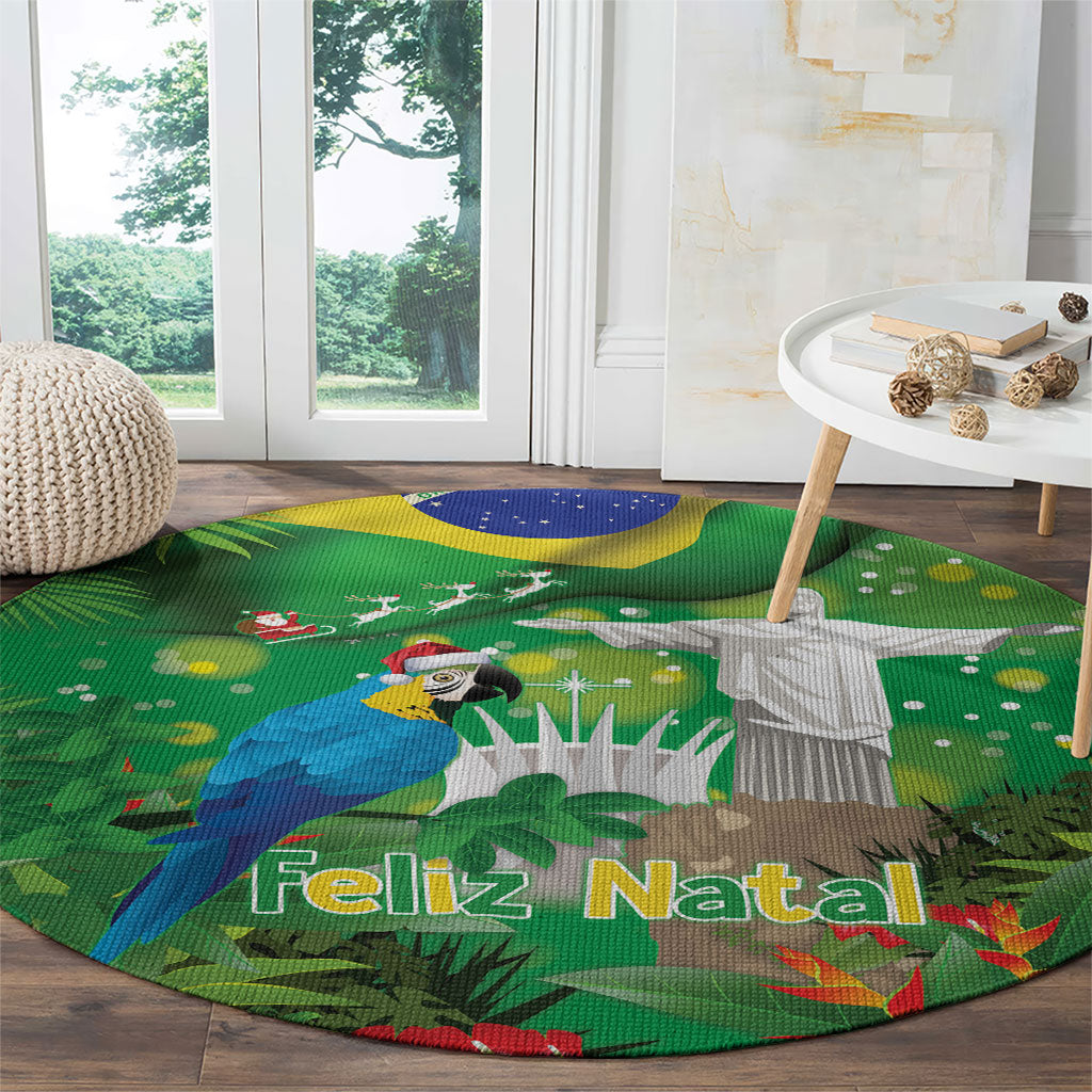 Christmas In July Brazil Round Carpet Feliz Natal Blue Macaw Santa Tropical Vibes