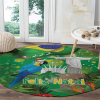 Christmas In July Brazil Round Carpet Feliz Natal Blue Macaw Santa Tropical Vibes
