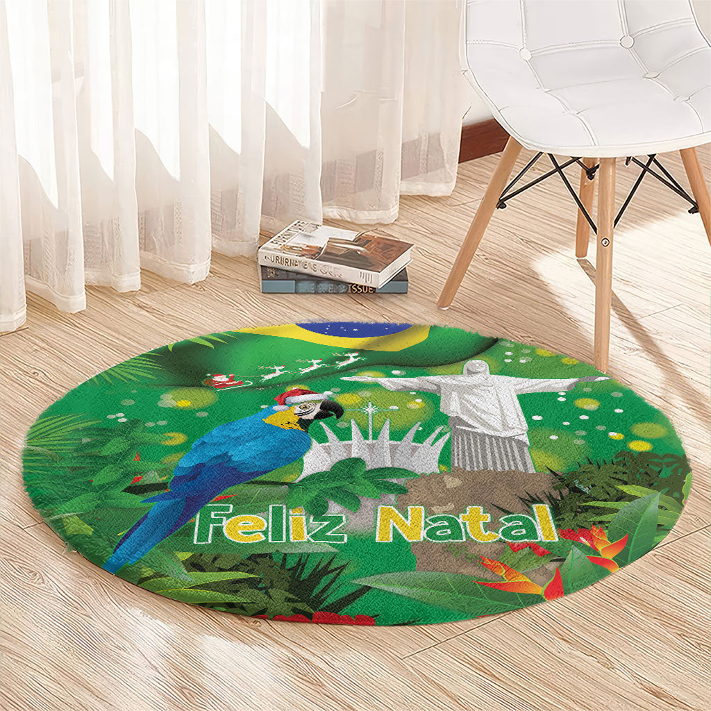 Christmas In July Brazil Round Carpet Feliz Natal Blue Macaw Santa Tropical Vibes