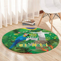 Christmas In July Brazil Round Carpet Feliz Natal Blue Macaw Santa Tropical Vibes