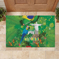 Christmas In July Brazil Rubber Doormat Feliz Natal Blue Macaw Santa Tropical Vibes