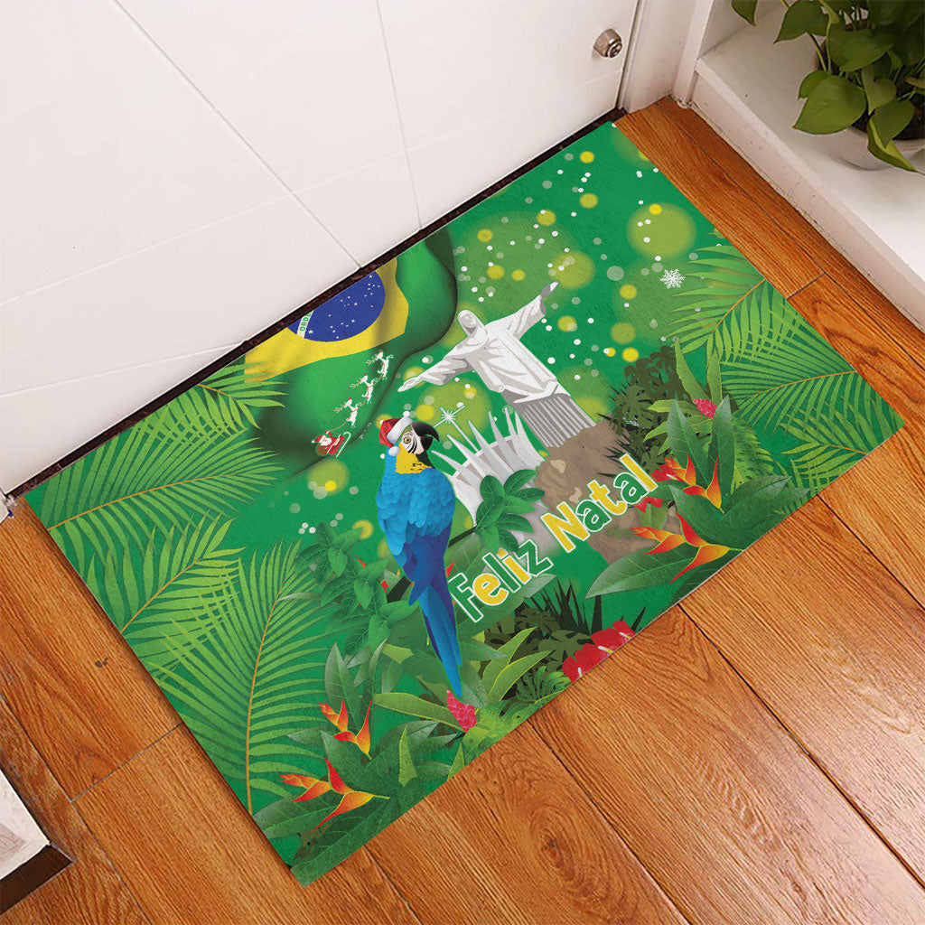 Christmas In July Brazil Rubber Doormat Feliz Natal Blue Macaw Santa Tropical Vibes