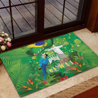 Christmas In July Brazil Rubber Doormat Feliz Natal Blue Macaw Santa Tropical Vibes