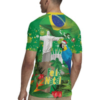 Christmas In July Brazil Rugby Jersey Feliz Natal Blue Macaw Santa Tropical Vibes
