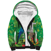 Christmas In July Brazil Sherpa Hoodie Feliz Natal Blue Macaw Santa Tropical Vibes