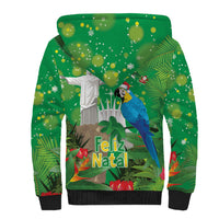 Christmas In July Brazil Sherpa Hoodie Feliz Natal Blue Macaw Santa Tropical Vibes