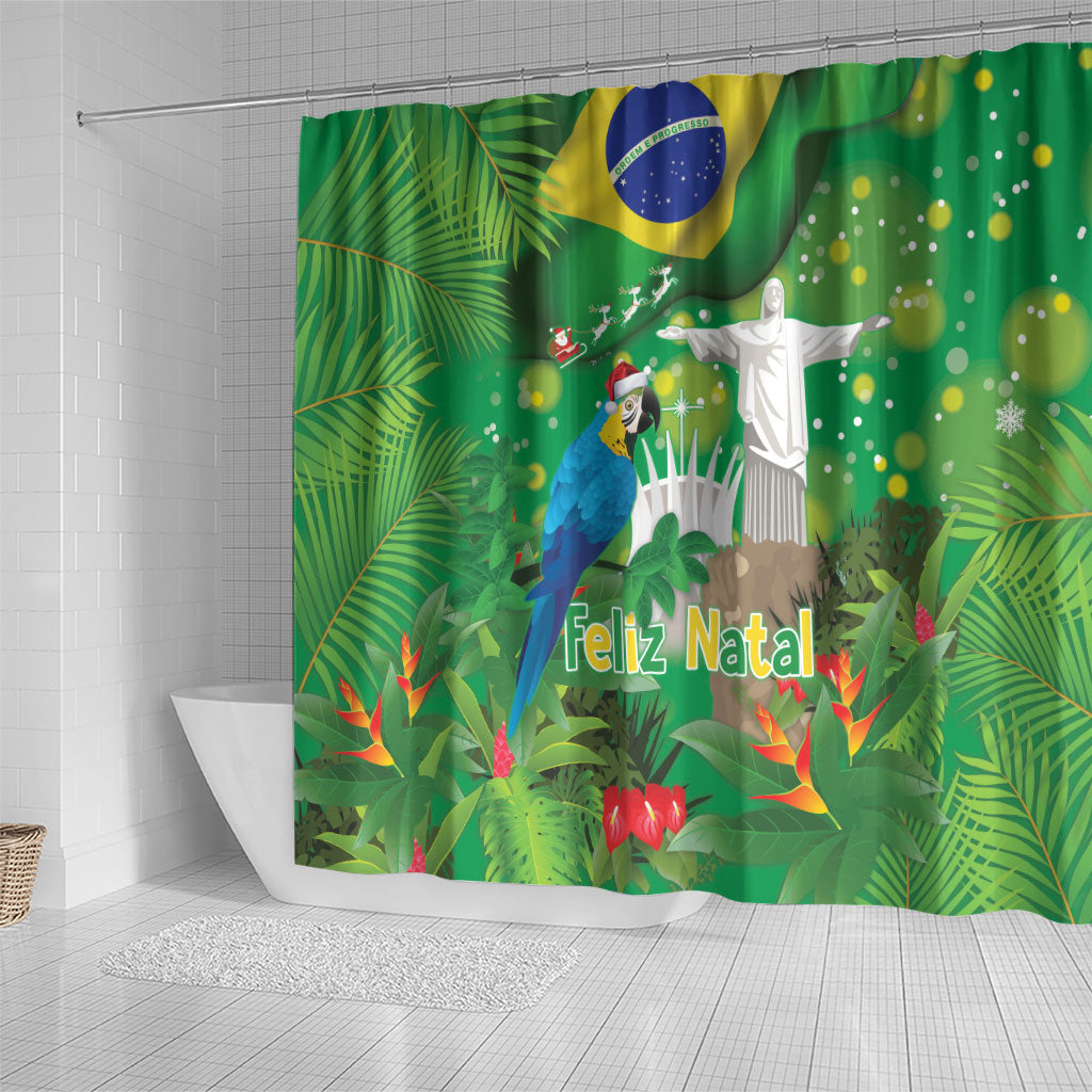 Christmas In July Brazil Shower Curtain Feliz Natal Blue Macaw Santa Tropical Vibes
