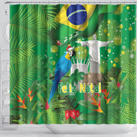 Christmas In July Brazil Shower Curtain Feliz Natal Blue Macaw Santa Tropical Vibes