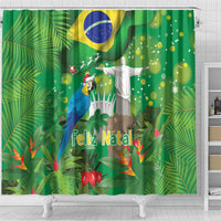 Christmas In July Brazil Shower Curtain Feliz Natal Blue Macaw Santa Tropical Vibes