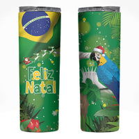 Christmas In July Brazil Skinny Tumbler Feliz Natal Blue Macaw Santa Tropical Vibes