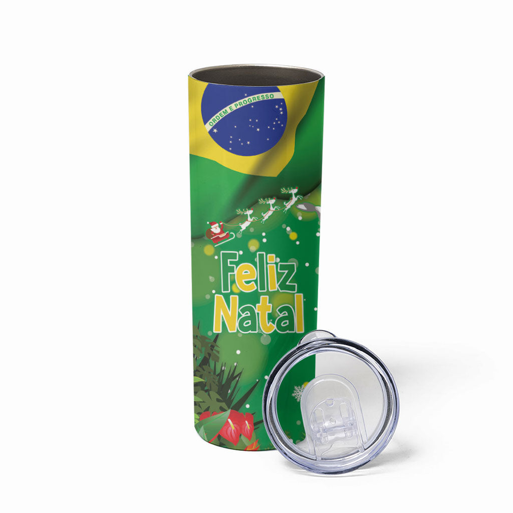 Christmas In July Brazil Skinny Tumbler Feliz Natal Blue Macaw Santa Tropical Vibes