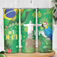 Christmas In July Brazil Skinny Tumbler Feliz Natal Blue Macaw Santa Tropical Vibes