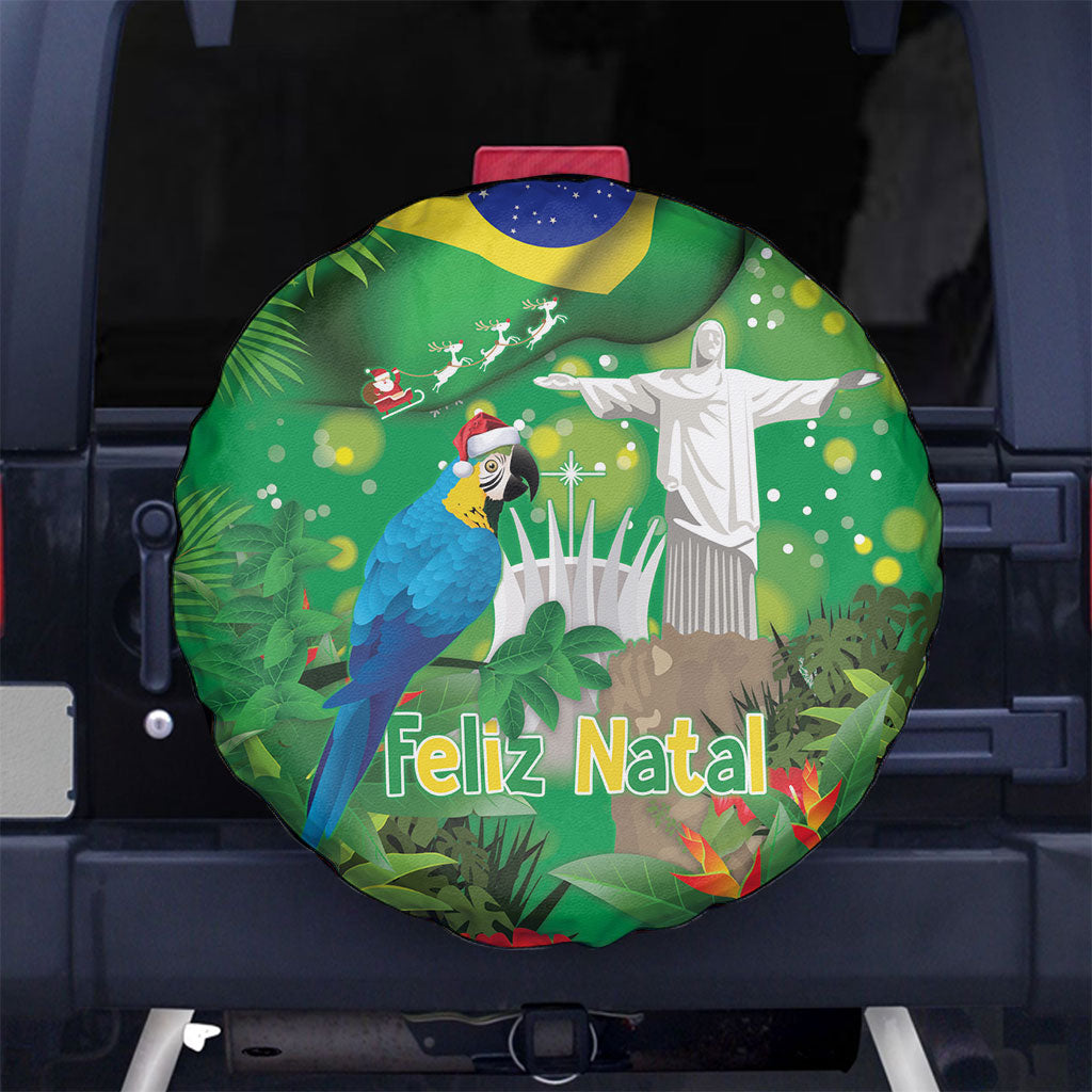 Christmas In July Brazil Spare Tire Cover Feliz Natal Blue Macaw Santa Tropical Vibes