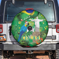Christmas In July Brazil Spare Tire Cover Feliz Natal Blue Macaw Santa Tropical Vibes