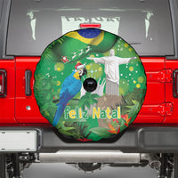 Christmas In July Brazil Spare Tire Cover Feliz Natal Blue Macaw Santa Tropical Vibes