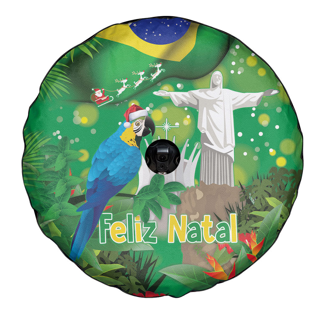 Christmas In July Brazil Spare Tire Cover Feliz Natal Blue Macaw Santa Tropical Vibes