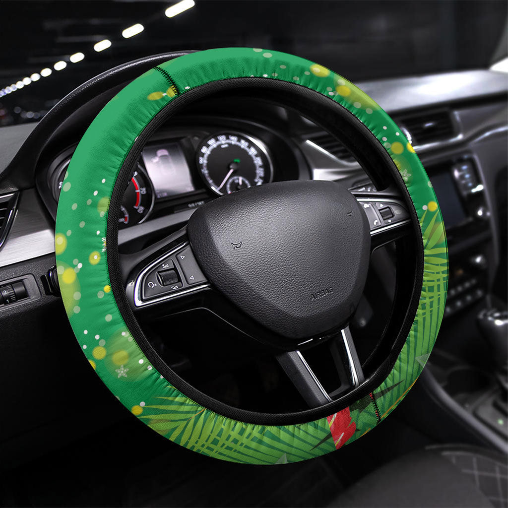 Christmas In July Brazil Steering Wheel Cover Feliz Natal Blue Macaw Santa Tropical Vibes
