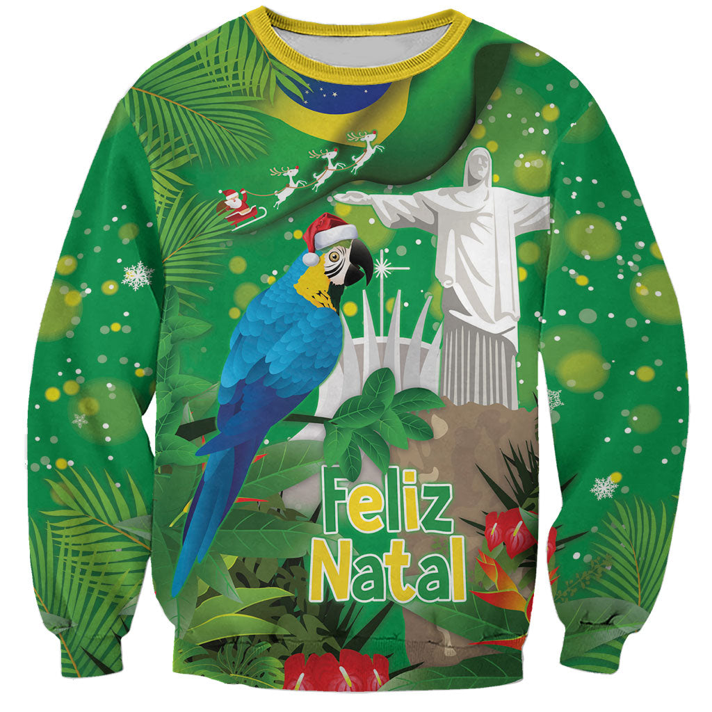 Christmas In July Brazil Sweatshirt Feliz Natal Blue Macaw Santa Tropical Vibes