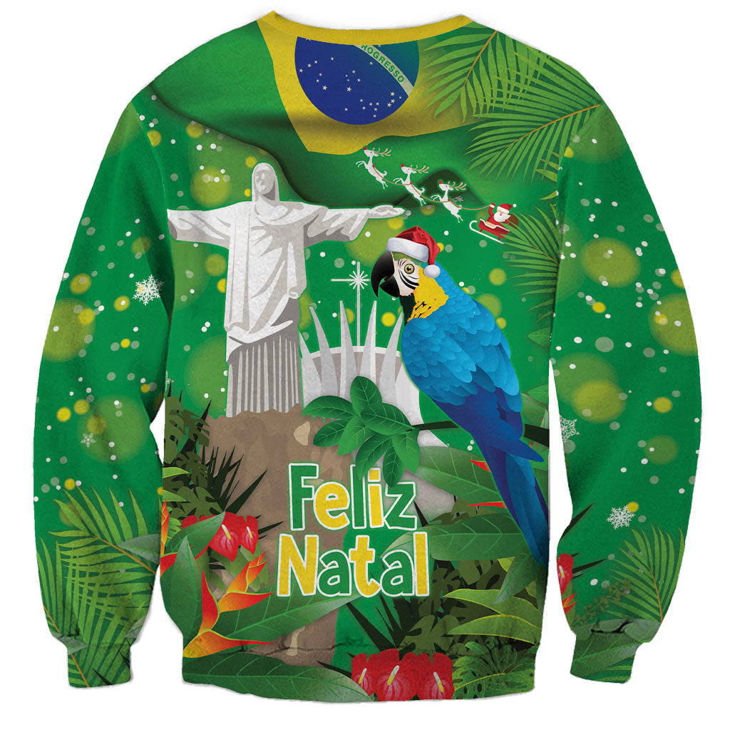Christmas In July Brazil Sweatshirt Feliz Natal Blue Macaw Santa Tropical Vibes