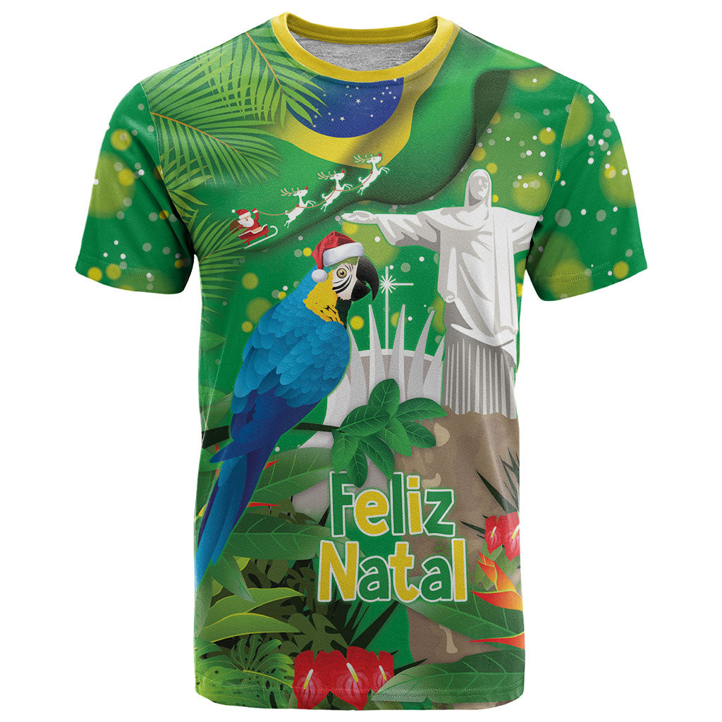 Christmas In July Brazil T Shirt Feliz Natal Blue Macaw Santa Tropical Vibes