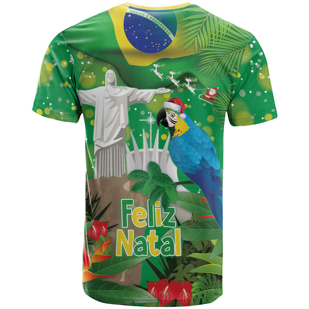 Christmas In July Brazil T Shirt Feliz Natal Blue Macaw Santa Tropical Vibes