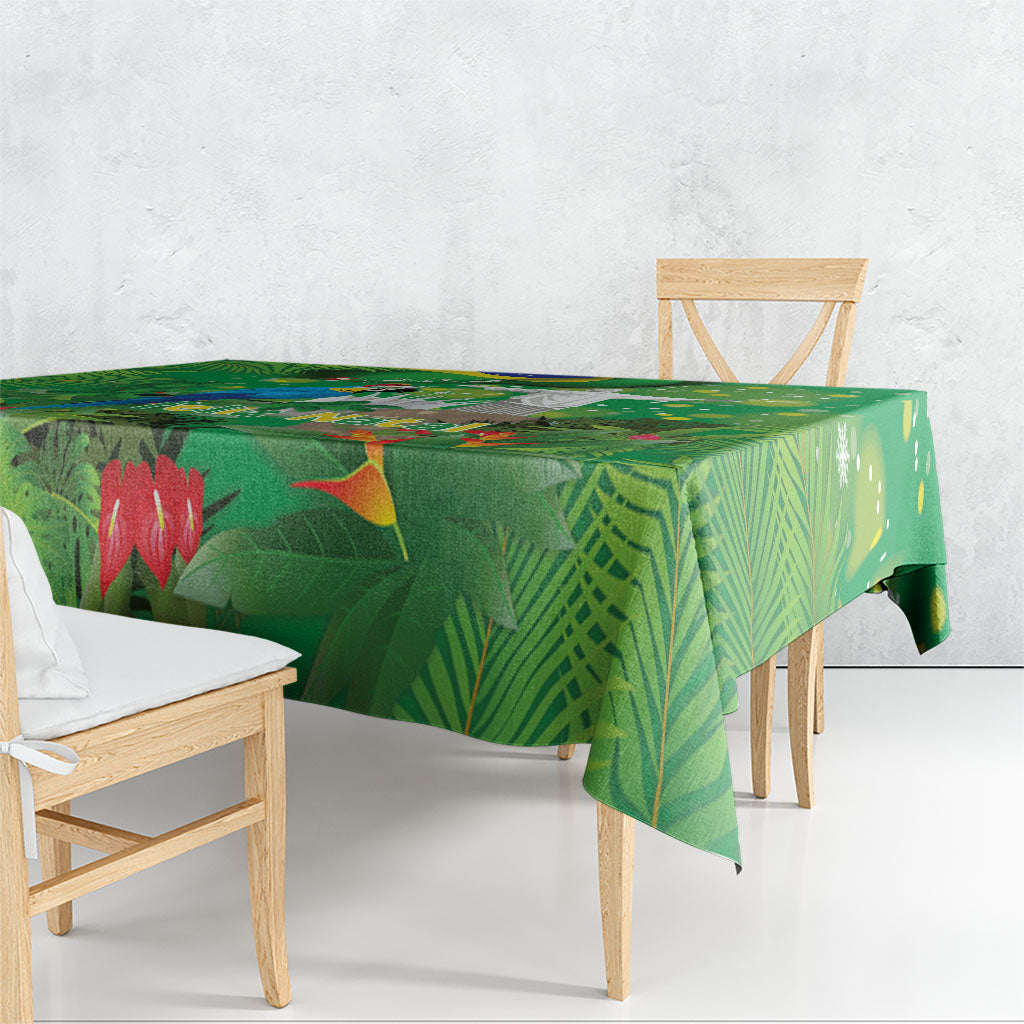 Christmas In July Brazil Tablecloth Feliz Natal Blue Macaw Santa Tropical Vibes